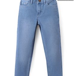 Pine Kids Woven Full Length Solid Washed Denim Jeans - Light Blue-picture-1