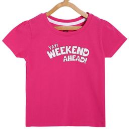 MINI KLUB Cotton Half Sleeves Yay Weekend Ahead Text Printed Top -Pink-image-17