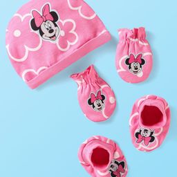 Babyhug Disney Interlock Knit Caps Mitten & Booties Set with Minnie Mouse Graphics Pink - Diameter 10 cm-picture-15