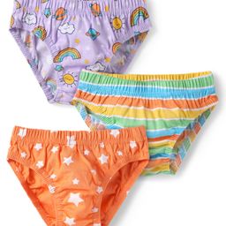 Babyhug 100% Cotton Single Jersey Knit Briefs With Star Striped & Rainbow Print Pack Of 3 - Orange Purple & Green-image-55