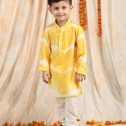 Polka Tots Cotton Full Sleeves Tie Dye Kurta Pyjama Set - Yellow-image-88