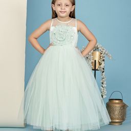 Toy Balloon Kids Sleeveless Floral Applique Detailed Sequins Embellished Gown - Sea Green-image-57