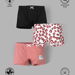 TRESNOVA Pack Of 3 Cotton Lycra Anti Microbial Finish & Smart Waistband Technology Solid & Heart Printed Soft Boxer Panties- Black White & Pink-image-42