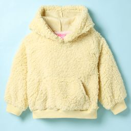 Little Kangaroos Woven Full Sleeves Hooded Sweatshirt With Kangaroo Pockets & Fur Detailing - Light Yellow-image-66