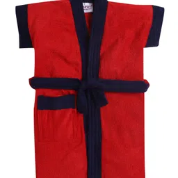 BUMZEE Terry Cotton Woven Half Sleeves Bathrobe - Red & Navy Blue-picture-43