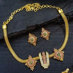 GRIIHAM Gold-Plated AD Studded Temple Jewellery Set-image-46