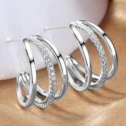 Peora Silver-Plated Cubic Zirconia Studded Semi Circular Shaped Half Hoop Earrings-picture-39