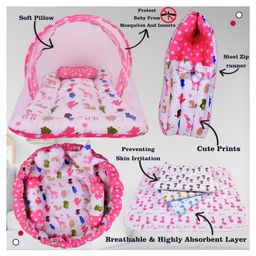 Babytoons Baby Bedding Combo Sleeping Essential Reversible Nest | Mattress with Net | Carry Bag | Sheets (Pink, 0-12 Months) image 2
