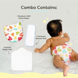 SuperBottoms Newborn UNO Cloth Diaper Combo with Magic Pad & Booster Pad - Reusable, Adjustable (White Warli) image 2