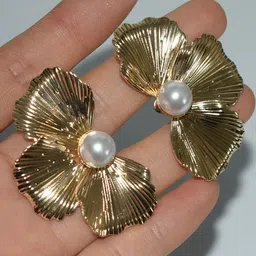 FIMBUL Gold-Plated Pearls Beaded Floral Shaped Studs-image-39