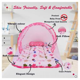 Babytoons Baby Bedding Combo Sleeping Essential Reversible Nest | Mattress with Net | Carry Bag | Sheets (Pink, 0-12 Months) image 3