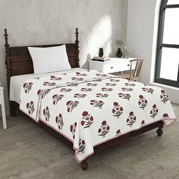 BELLA CASA Lotus Bloom Red Ethnic Motifs Printed Cotton AC Room 110 GSM Single Bed Dohar-picture-31