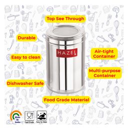 HAZEL Stainless Steel Kitchen Container with Transparent Lid Top See Through Kitchen Container Set with Matt Finish Multipurpose Container for Kitchen Storage Set of 2 Silver - 1100 ml image 4