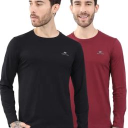 Monte Carlo Black & Maroon Solid Regular Fit T-Shirt - Pack Of 2-picture-1