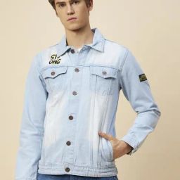 High Star Blue Cotton Regular Fit Printed Denim Jacket-25