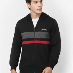 Kalt Black Regular Fit Striped Hooded Sweatshirt-6
