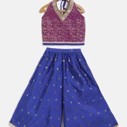 TWISHA Kids Magenta & Blue Self Design Top with Plazzos-image-1