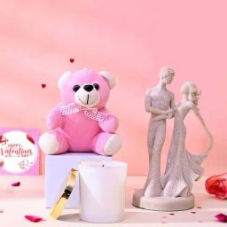 Tayhaa Ceramic Dreamy Strolling Couple Figurine With Candle & Teddy - Set of 3-17