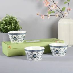 India Circus by Krsnaa Mehta Gardenia Dreams Floral Black Bone China Nikko Bowl - Set of 3, (470 ml)-27
