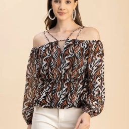 Moomaya Brown Printed Peplum Top-image-75