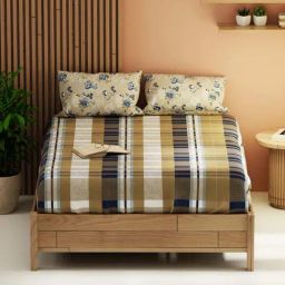 Bianca Magnolia Sand & Blue 152 TC Micro Fabric Double Bedsheet with 2 Pillow Covers-image-27