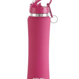 Nirlon Flip Bot Pink Stainless Steel Sipper Rubber Finish Water Bottle With Straw Lid (750ml)-image-90
