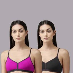 AROUSY Purple & Black Cotton T-Shirt Bra - Pack Of 2-image-14