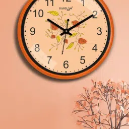 Random Orange & Black Printed Analogue Round Shaped Wall Clock-image-50