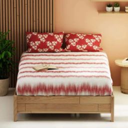 Bianca Magnolia White & Burgundy 152 TC Micro Fabric Double Bedsheet with 2 Pillow Covers-image-10