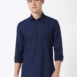 Peter England Navy Cotton Slim Fit Printed Shirt-picture-31