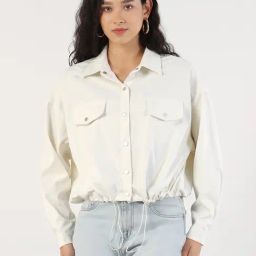 SHOWOFF Cream Cotton Solid Jacket-image-75