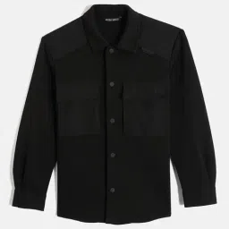 Antony Morato Boys Black Solid Spread Collar Full Sleeves Shirt-image-96