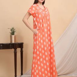 Sweet Dreams Orange & White Cotton Printed Nighty-image-61