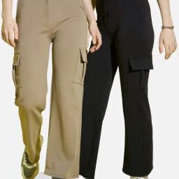 BUYNEWTREND Beige & Black High rise Cargo Pants (Pack Of 2)-image-68