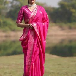 Chidiyaa Pink Dola Silk Block printed Saree-picture-21
