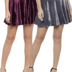 N-Gal Grey & Wine Above Knees Skirt (Pack Of 2)-picture-34