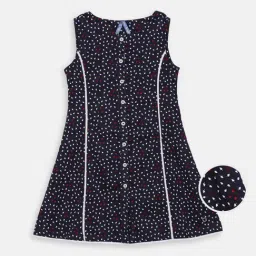 Blue Giraffe Kids Navy Cotton Printed Dress-image-40