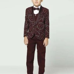 Kids Island Boys Maroon & White Embroidery Full Sleeves Suit Set-picture-11