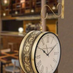 eCraftIndia Golden & Beige Metal Double Sided Station Hanging Wall Clock-image-59