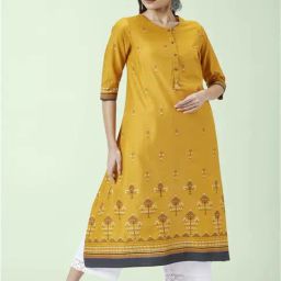 Rangmanch by Pantaloons Mustard Cotton Printed A Line Kurta-image-11