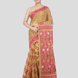 Pinkloom Green & Pink Cotton Woven Saree-picture-46