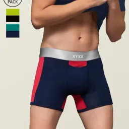 XYXX Navy Blue, Sea Blue & Lime Punch Colour-Block Trunks- Pack of 3-picture-5