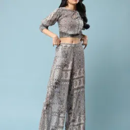 aarke Ritu Kumar Olive & Grey Paisley Crop Top With Palazzos-image-9