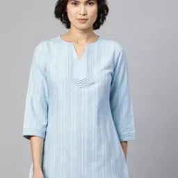 Cottinfab Light Blue Self Design Ethnic Cotton Top-48