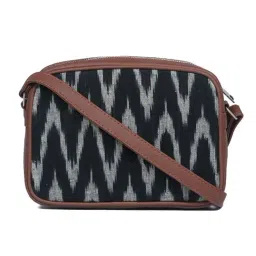 Womens Handicraft Ikat and Vegan Leather Sling Bag for Women-4