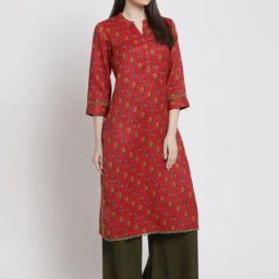 Rangriti Red Printed Straight Kurta-image-76