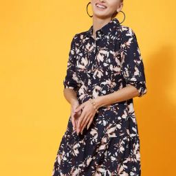 KASSUALLY Navy & White Floral Print A Line Dress-picture-29