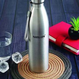 Nirlon Summer Cool Silver Stainless Steel Single Wall Water Bottle With String (1000ml) - Set of 2-37