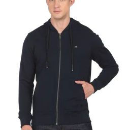 Arrow Sport Navy Blue Cotton Regular Fit Printed Hooded Sweatshirt-picture-29
