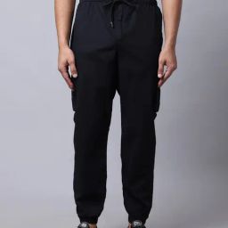 Cantabil Black Cotton Regular Fit Joggers-image-24